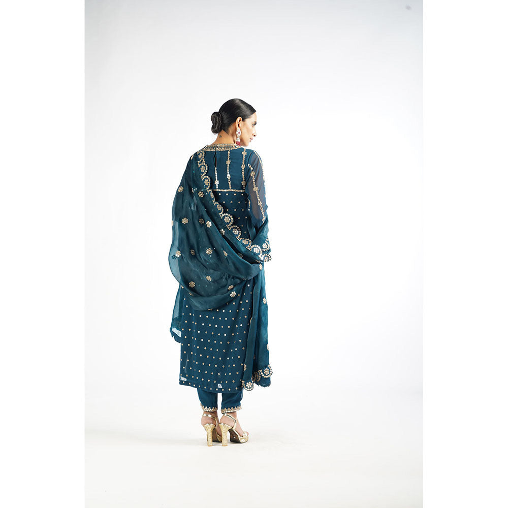 Vvani by Vani Vats Dark Teal Embellished Kurta & Pant with Dupatta (Set of 3)
