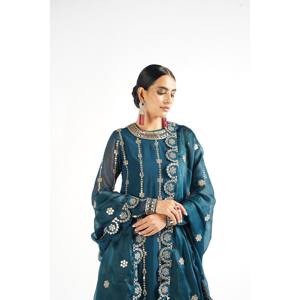 Vvani by Vani Vats Dark Teal Embellished Kurta & Pant with Dupatta (Set of 3)