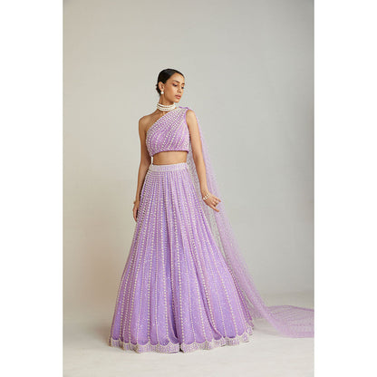 Vvani by Vani Vats Lilac Pearl Embellished Lehenga with Blouse & Trail (Set of 3)