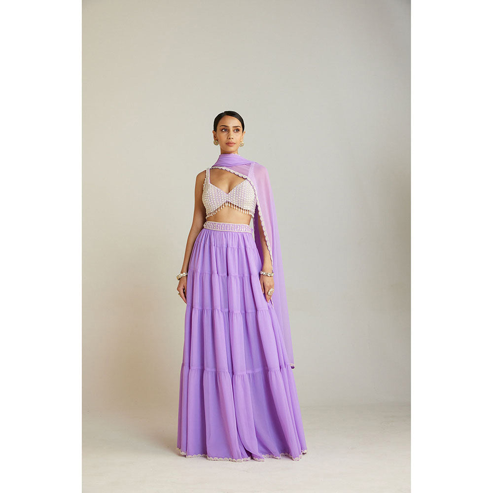 Vvani by Vani Vats Lilac Heavily Embellished Blouse with Sharara & Dupatta (Set of 3)