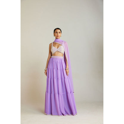 Vvani by Vani Vats Lilac Heavily Embellished Blouse with Sharara & Dupatta (Set of 3)