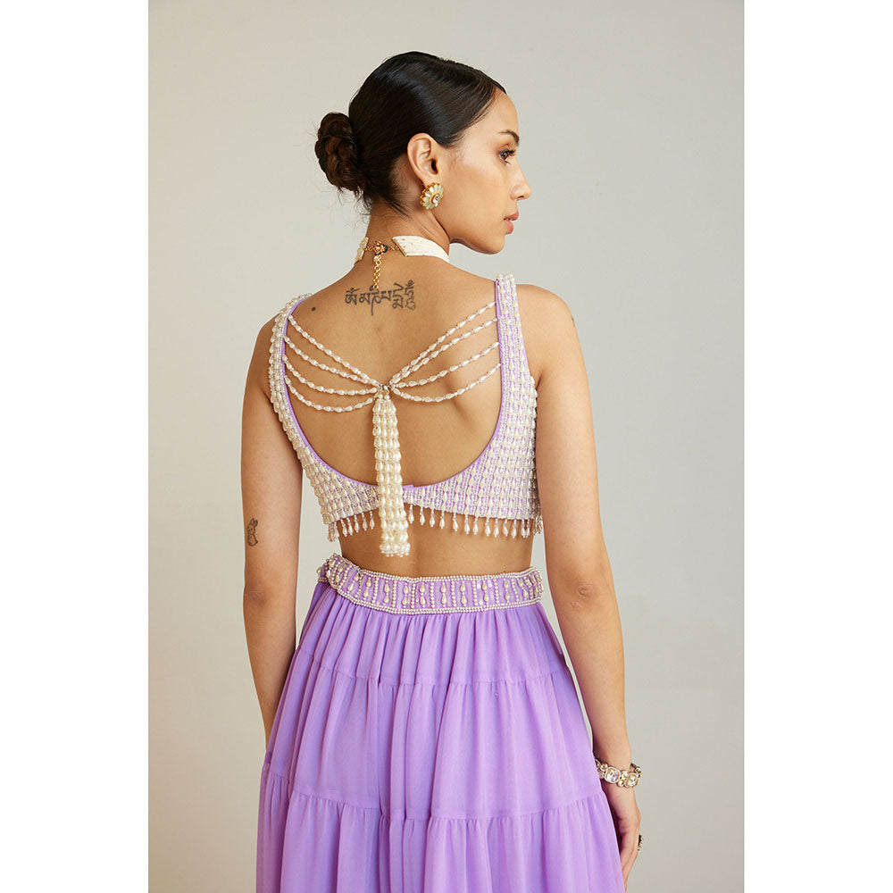 Vvani by Vani Vats Lilac Heavily Embellished Blouse with Sharara & Dupatta (Set of 3)