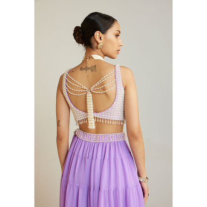Vvani by Vani Vats Lilac Heavily Embellished Blouse with Sharara & Dupatta (Set of 3)