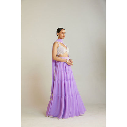 Vvani by Vani Vats Lilac Heavily Embellished Blouse with Sharara & Dupatta (Set of 3)