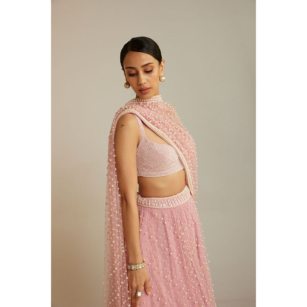 Vvani by Vani Vats Powder Pink Dense Lehenga with Embellished Blouse & Dupatta (Set of 3)