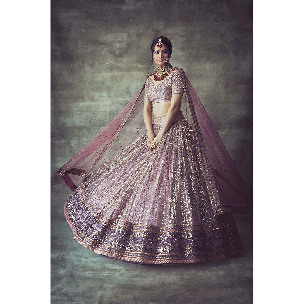 Vvani by Vani Vats Lavender Scallop Blouse with Lehenga & Dupatta (Set of 3)