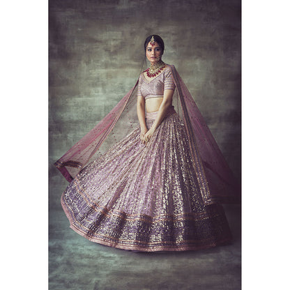 Vvani by Vani Vats Lavender Scallop Blouse with Lehenga & Dupatta (Set of 3)