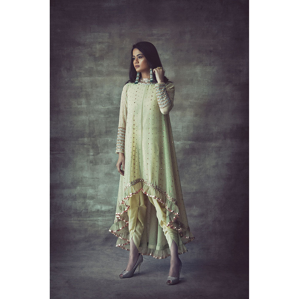 Vvani by Vani Vats Sap Green High Low Kurta & Dhoti (Set of 2)