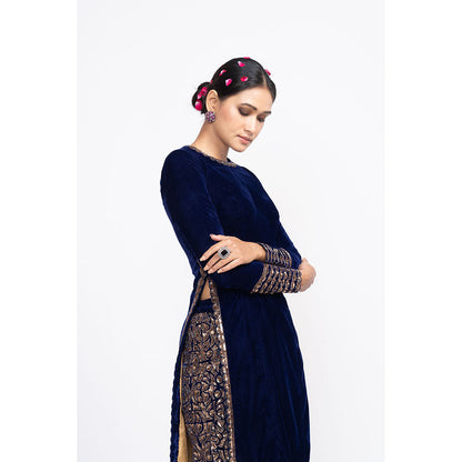 Vvani by Vani Vats Navy Blue Velvet Kurta & Pant (Set of 2)