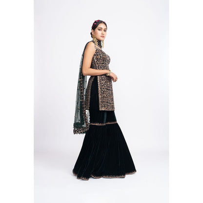 Vvani by Vani Vats Deep Green Kurti with Sharara & Dupatta (Set of 3)