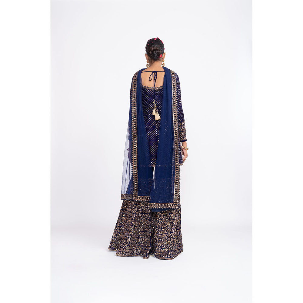 Vvani by Vani Vats Navy Blue Kurti with Sharara & Dupatta (Set of 3)
