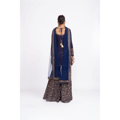 Vvani by Vani Vats Navy Blue Kurti with Sharara & Dupatta (Set of 3)