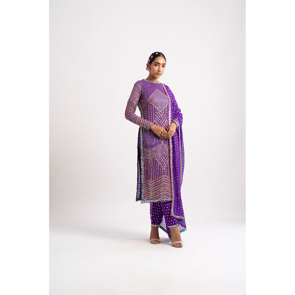 Vvani by Vani Vats Purple Multi Embroidery Round Neck Kurta & Pant with Dupatta (Set of 3)