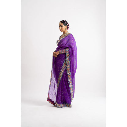 Vvani by Vani Vats Purple Hand Cut Mirror Border Saree & Stitched Blouse