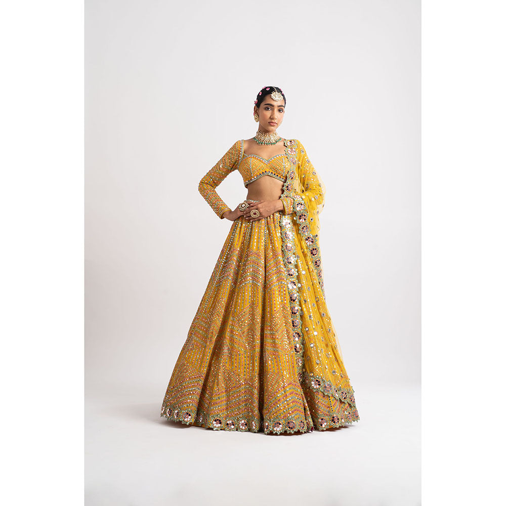 Vvani by Vani Vats Yellow Heavy Blouse with Lehenga & Dupatta (Set of 3)