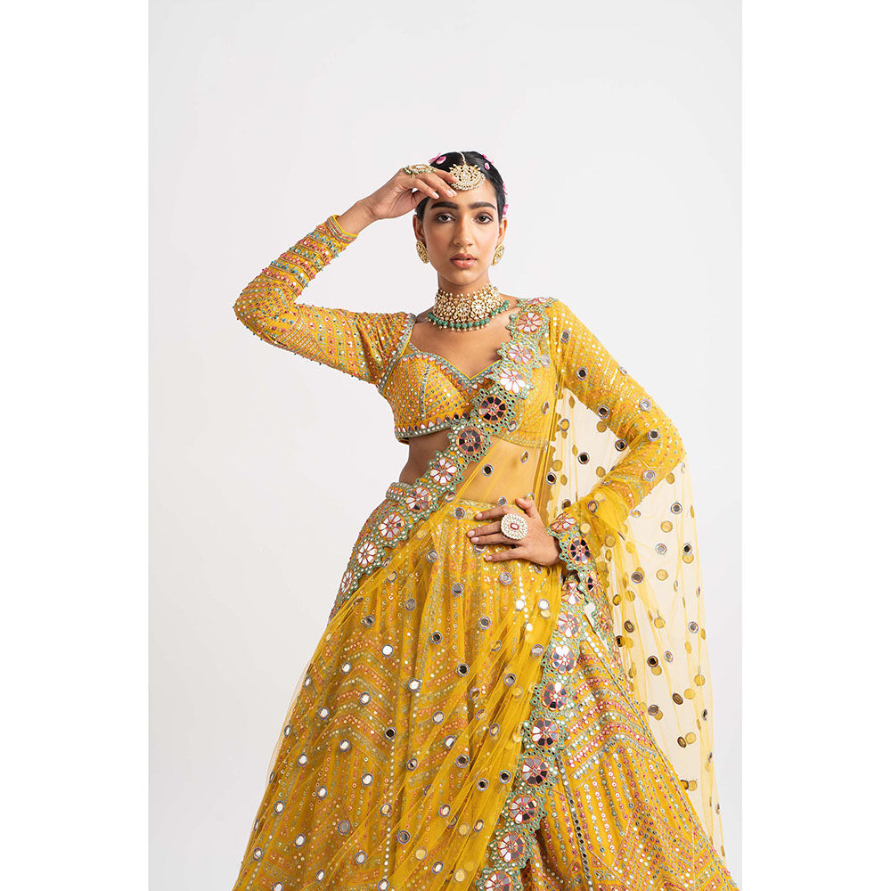 Vvani by Vani Vats Yellow Heavy Blouse with Lehenga & Dupatta (Set of 3)
