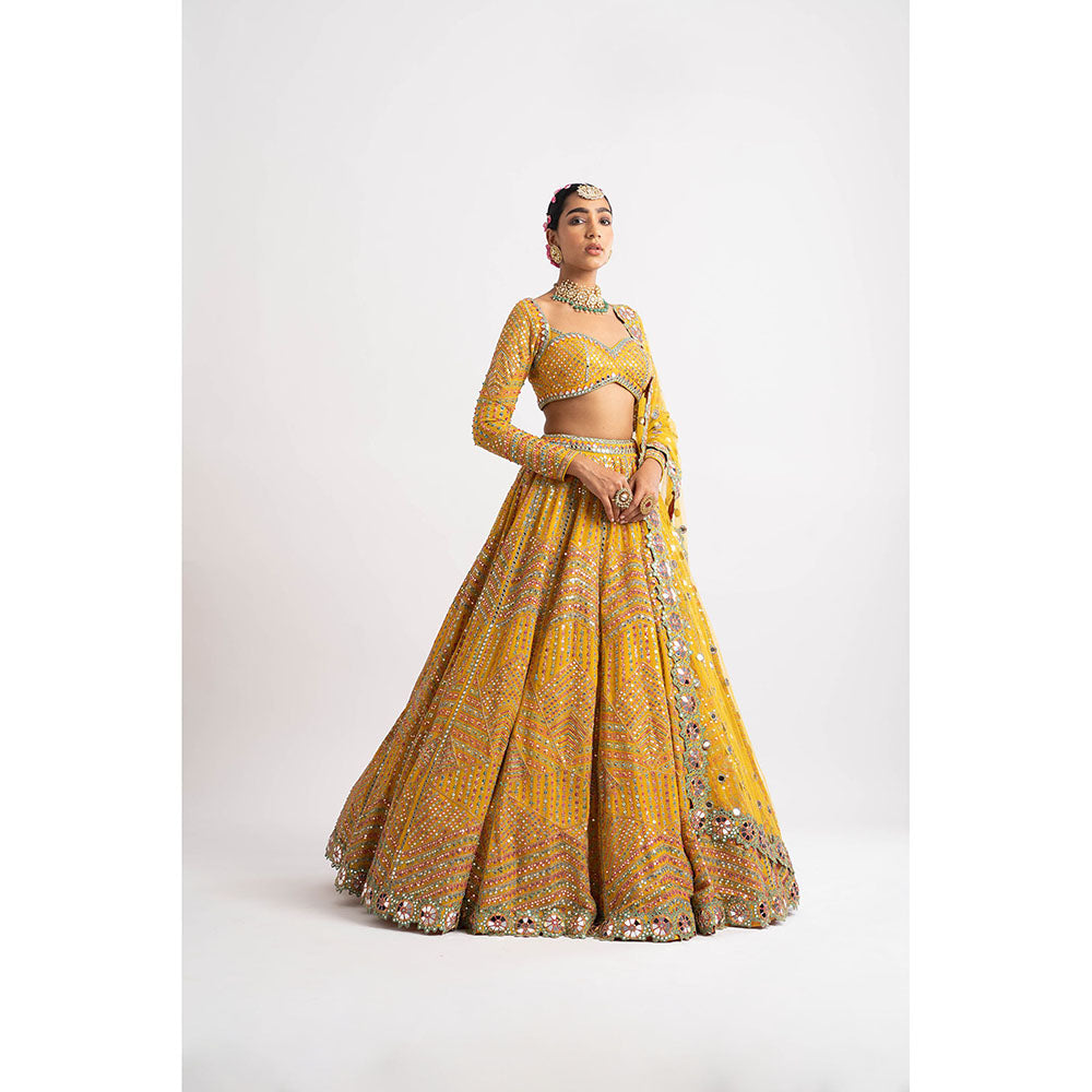 Vvani by Vani Vats Yellow Heavy Blouse with Lehenga & Dupatta (Set of 3)