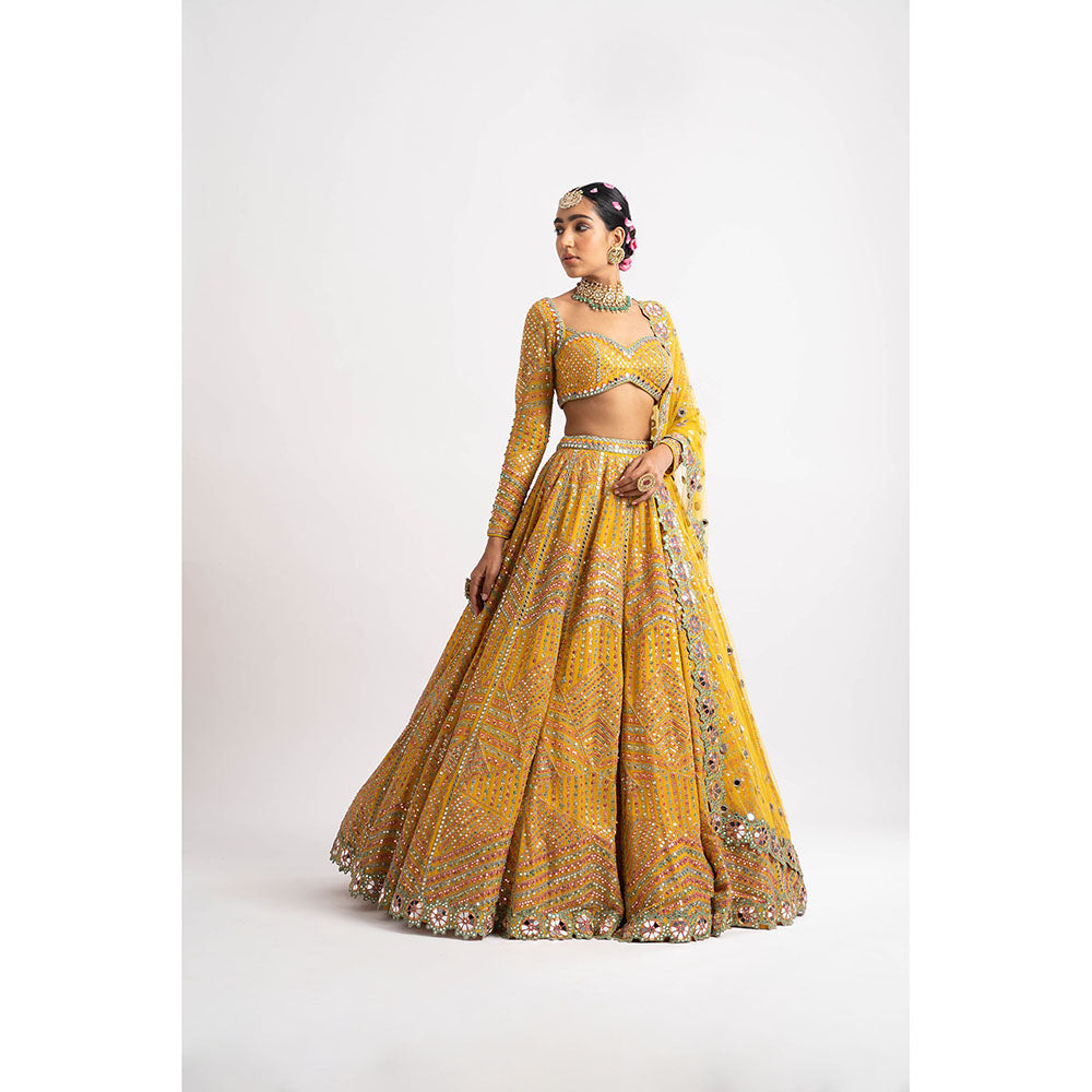 Vvani by Vani Vats Yellow Heavy Blouse with Lehenga & Dupatta (Set of 3)