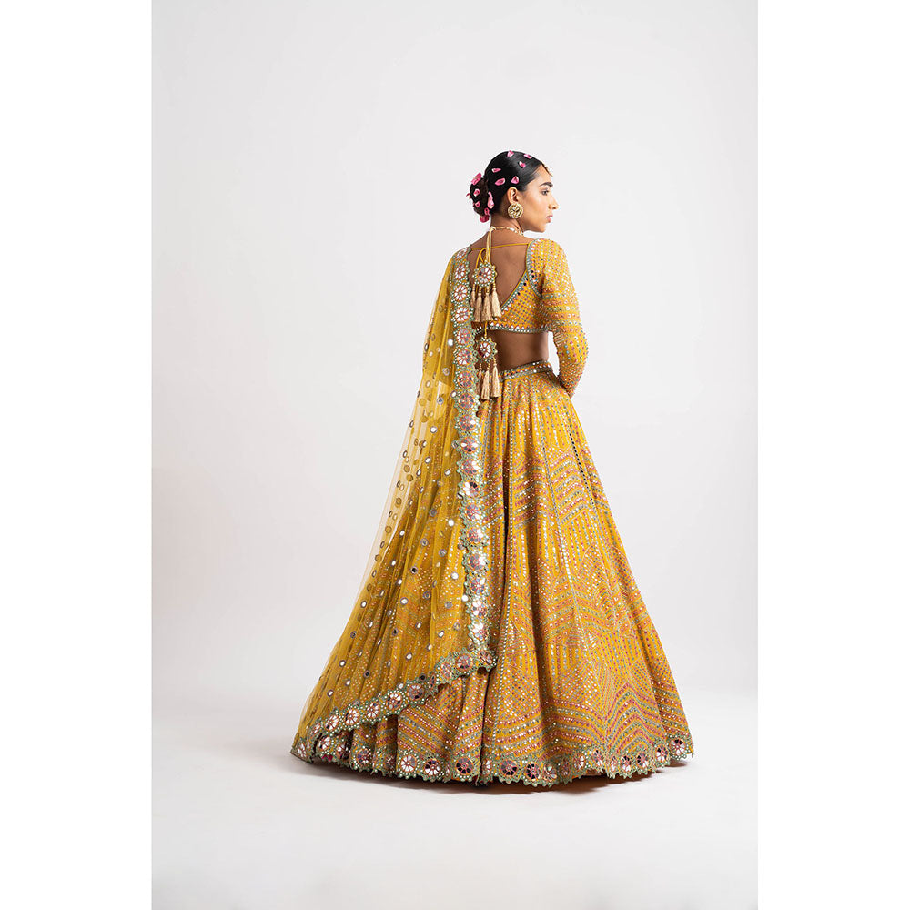 Vvani by Vani Vats Yellow Heavy Blouse with Lehenga & Dupatta (Set of 3)