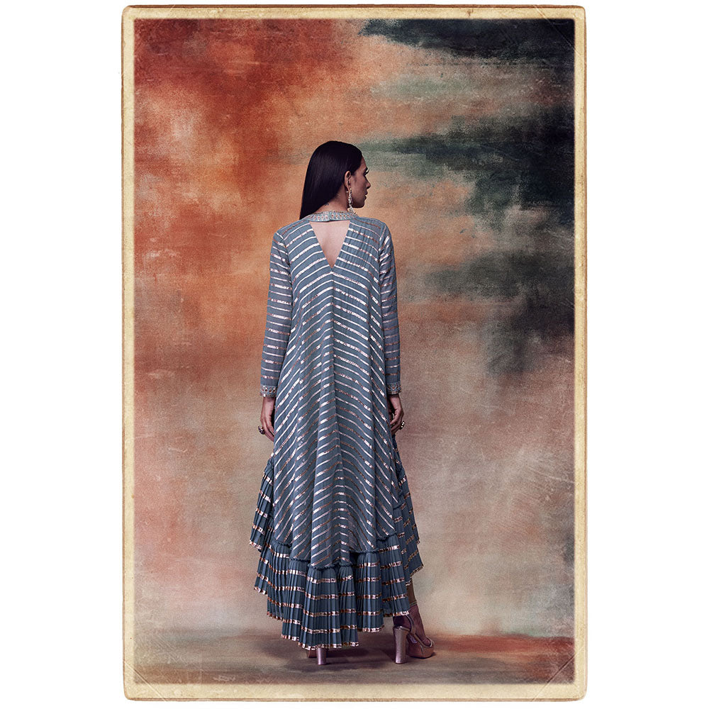 Vvani by Vani Vats Mud Green High Low Kurta & Dhoti (Set of 2)