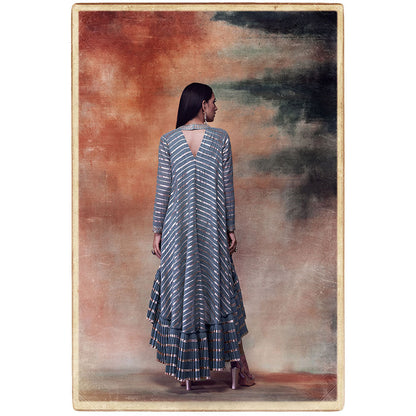Vvani by Vani Vats Mud Green High Low Kurta & Dhoti (Set of 2)