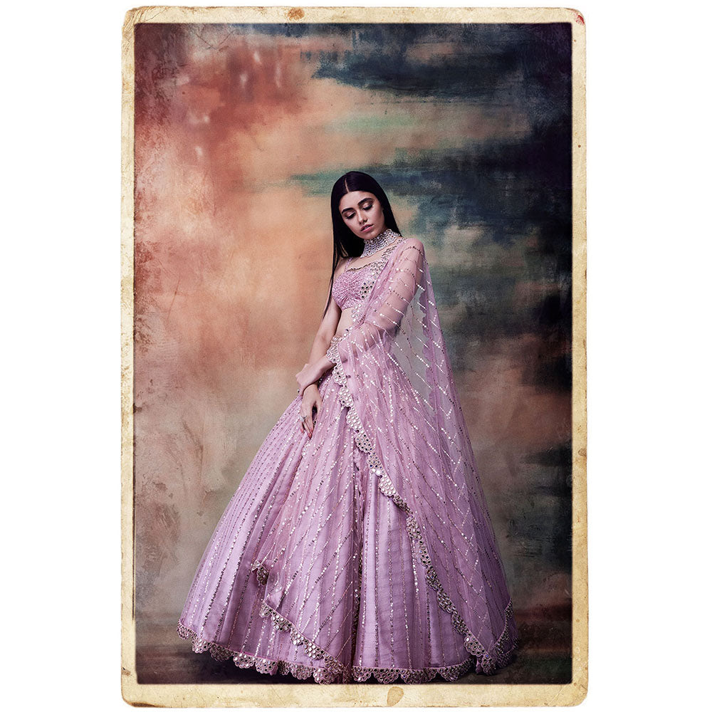 Vvani by Vani Vats Powder Pink Blouse with Lehenga & Dupatta (Set of 3)