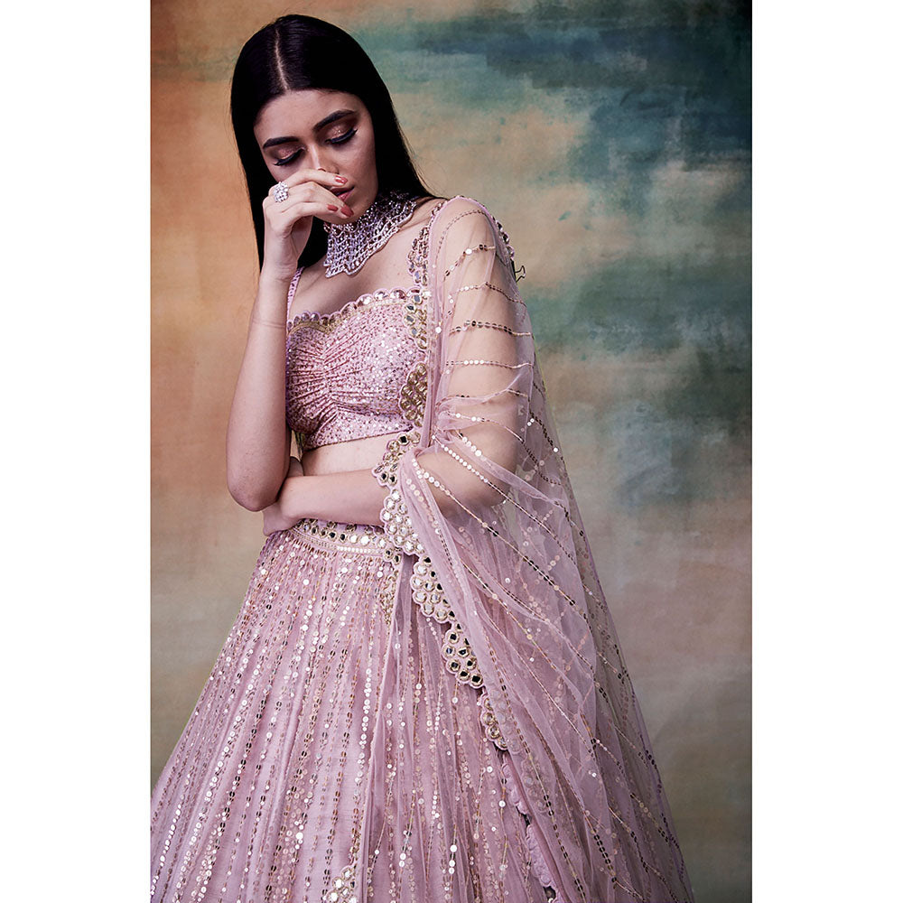 Vvani by Vani Vats Powder Pink Blouse with Lehenga & Dupatta (Set of 3)