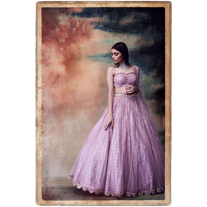 Vvani by Vani Vats Powder Pink Blouse with Lehenga & Dupatta (Set of 3)