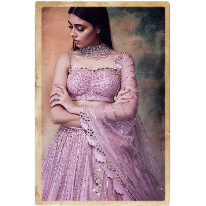Vvani by Vani Vats Powder Pink Blouse with Lehenga & Dupatta (Set of 3)