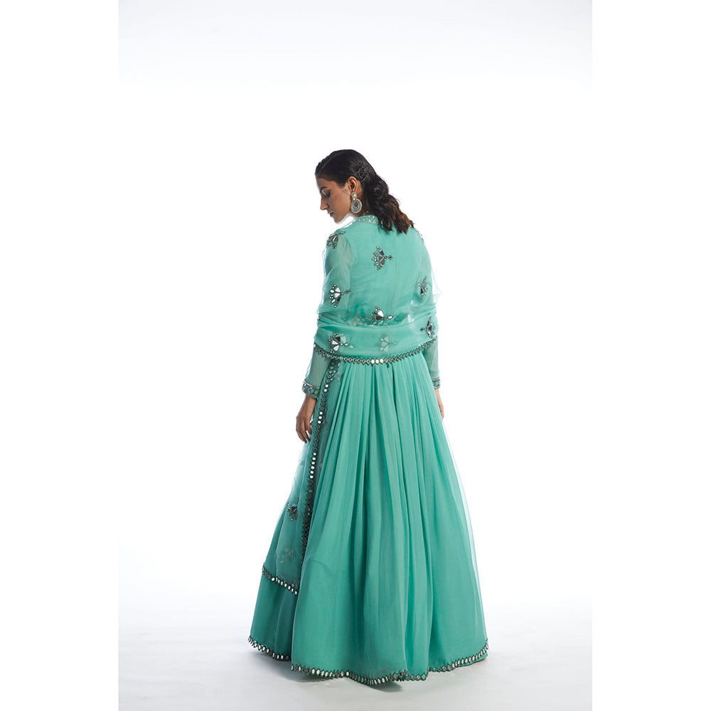 Vvani by Vani Vats Dull Mint Chiffon Anarkali Kurta & Dupatta (Set of 2)