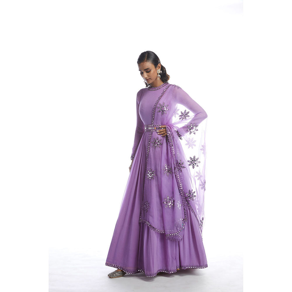Vvani by Vani Vats Catnip Purple Chiffon Anarkali Kurta & Dupatta (Set of 2)