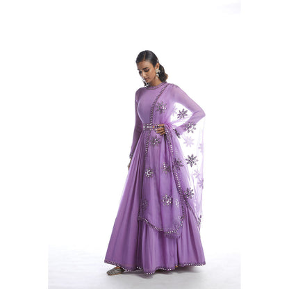 Vvani by Vani Vats Catnip Purple Chiffon Anarkali Kurta & Dupatta (Set of 2)