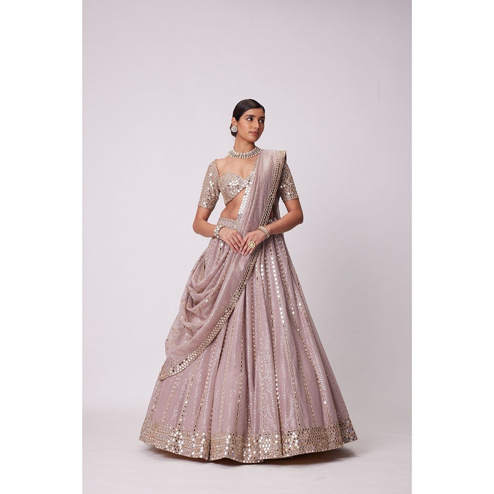 Vvani by Vani Vats Pink Embroidered Lehenga with Blouse and Dupatta (Set of 3)