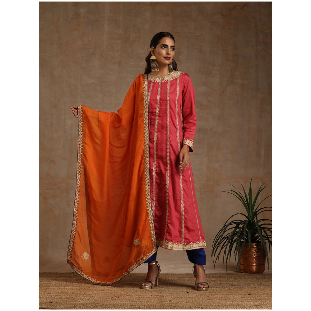 WAZIR C Pink Blue And Orange Kurta Pant with Dupatta (Set of 3)