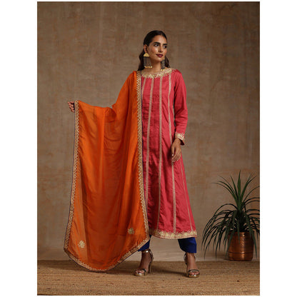 WAZIR C Pink Blue And Orange Kurta Pant with Dupatta (Set of 3)