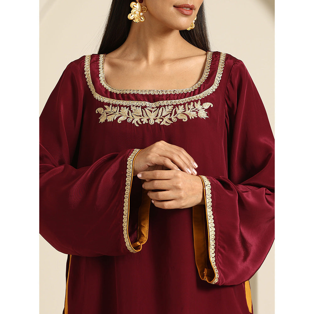 WAZIR C Gul Maroon Crepe Co Ord (Set of 2)