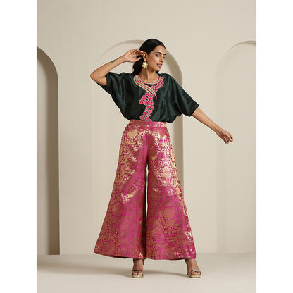WAZIR C Gul Brocade Top with Pant (Set of 2)