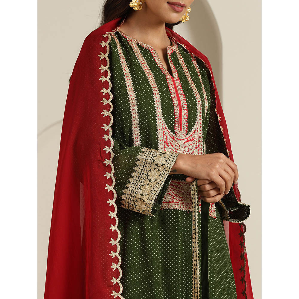 WAZIR C Gul Polka Dot Kurta with Salwar & Dupatta (Set of 3)