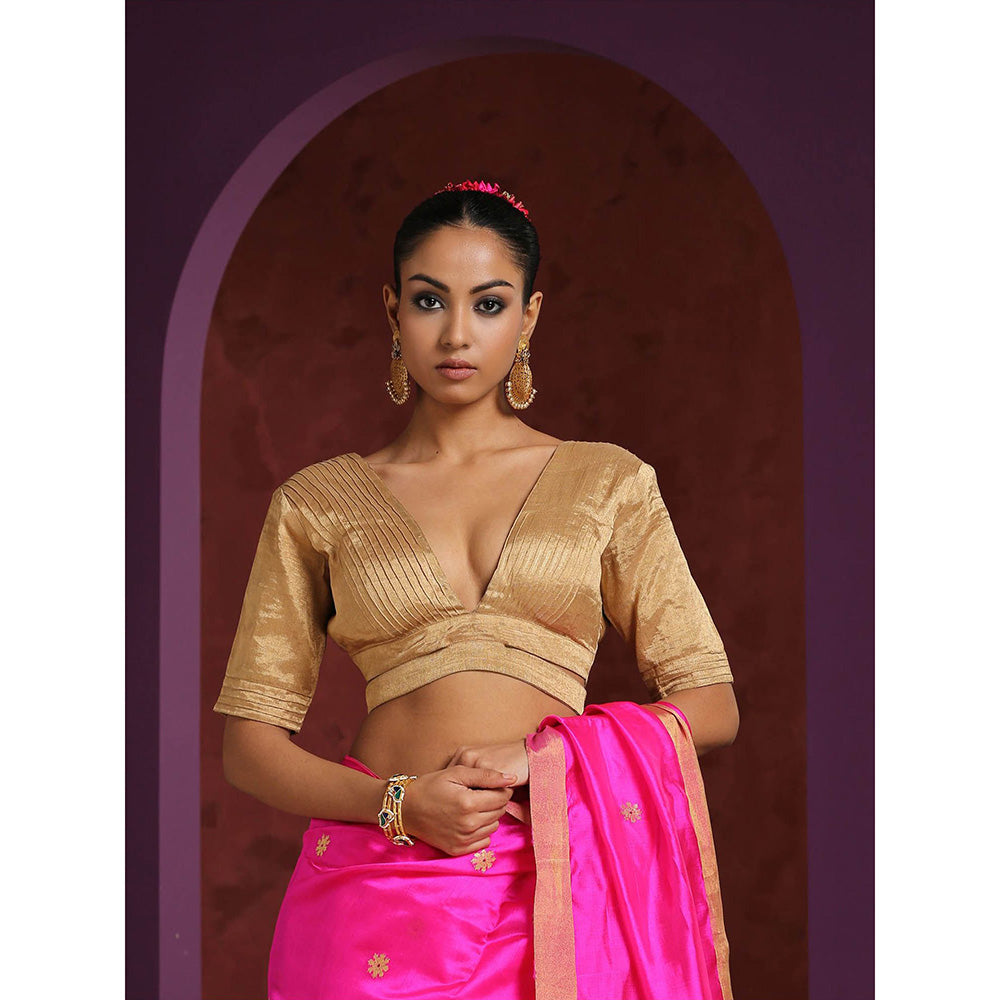 WeaverStory Gold Tissue Blouse with Pintuck and Underbust Band