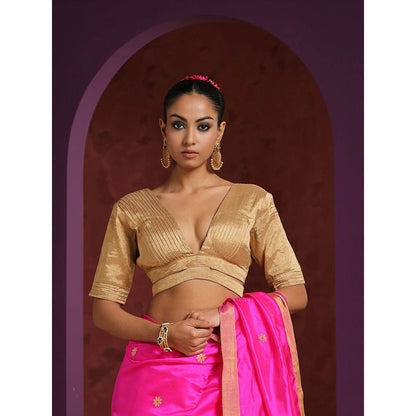 WeaverStory Gold Tissue Blouse with Pintuck and Underbust Band