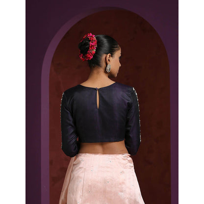 WeaverStory Black Silk Hand Embroidered Zardozi Blouse