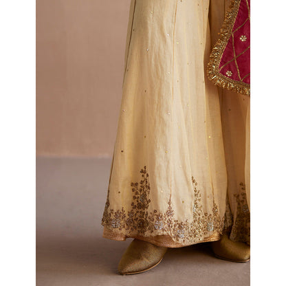WeaverStory Izhaar Off White Cotton Tissue Kurti with Sharara and Organza Dupatta (Set of 3)