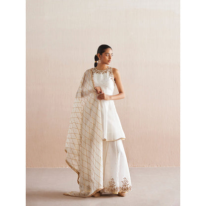 WeaverStory Afsana White Organza Top with Gharara and Dupatta (Set of 3)