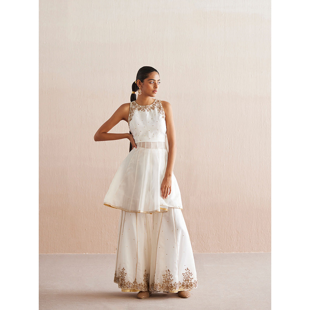WeaverStory Afsana White Organza Top with Gharara (Set of 2)