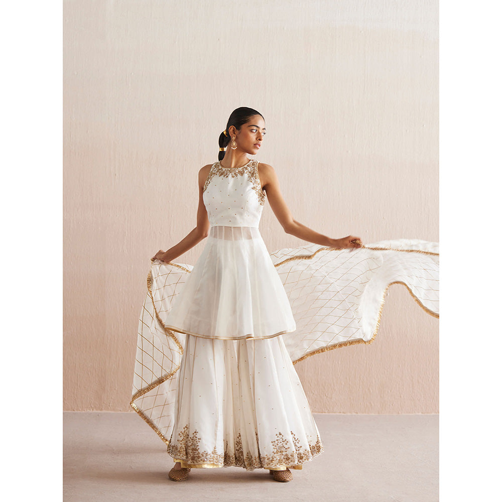 WeaverStory Afsana White Organza Top with Gharara (Set of 2)