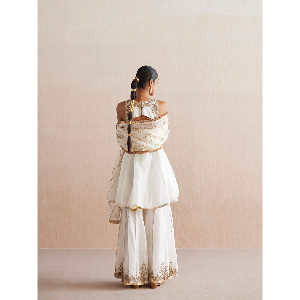 WeaverStory Afsana White Organza Top with Gharara (Set of 2)