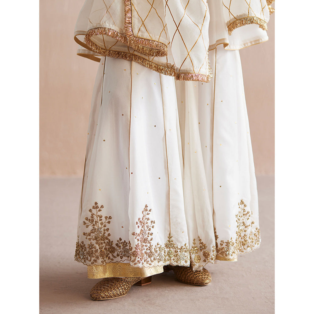 WeaverStory Afsana White Organza Top with Gharara (Set of 2)