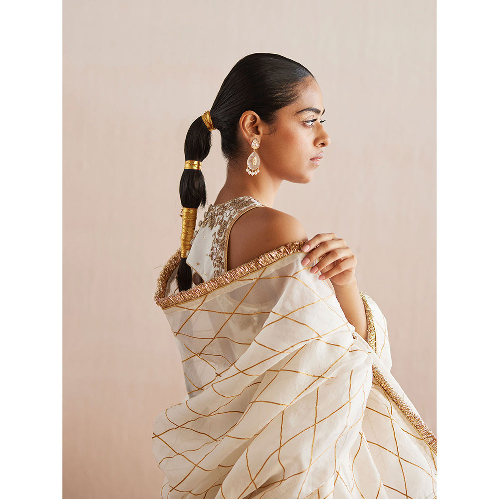 WeaverStory Afsana White Organza Top with Gharara (Set of 2)