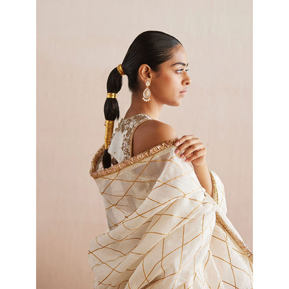 WeaverStory Afsana White Organza Top with Gharara (Set of 2)