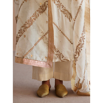WeaverStory Mahjabeen Organza Angarkha with Pant and Organza Dupatta (Set of 3)